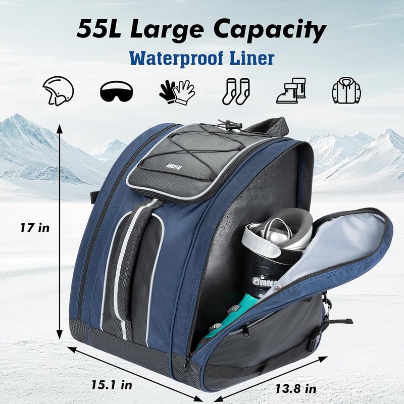 ANCHOM Ski Boot Bag, 55L Ski Boot Bag Backpack and Snowboard Backpack, Snowproof Travel Luggage for Store Boots, Jacket, Skis, Snowboard, Helmet, Goggles, Gloves & Accessories, for Men and Women - Image 5